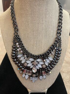 Statement Black and White Crystal Bib Necklace